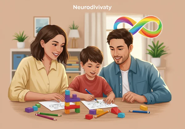 Diverse family with child, showing neurodiversity acceptance and support