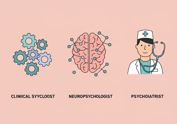 Icons of clinical psychologist, neuropsychologist, and psychiatrist.