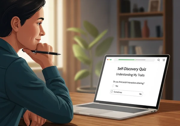 Adult looking at an online test for autistic traits