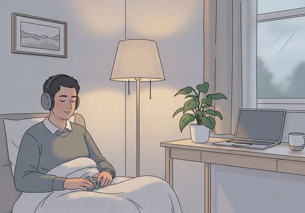 Person using noise-canceling headphones in a calm space