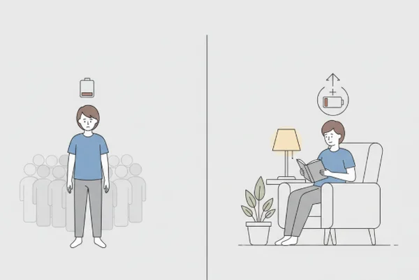 Illustration of social battery with autistic person