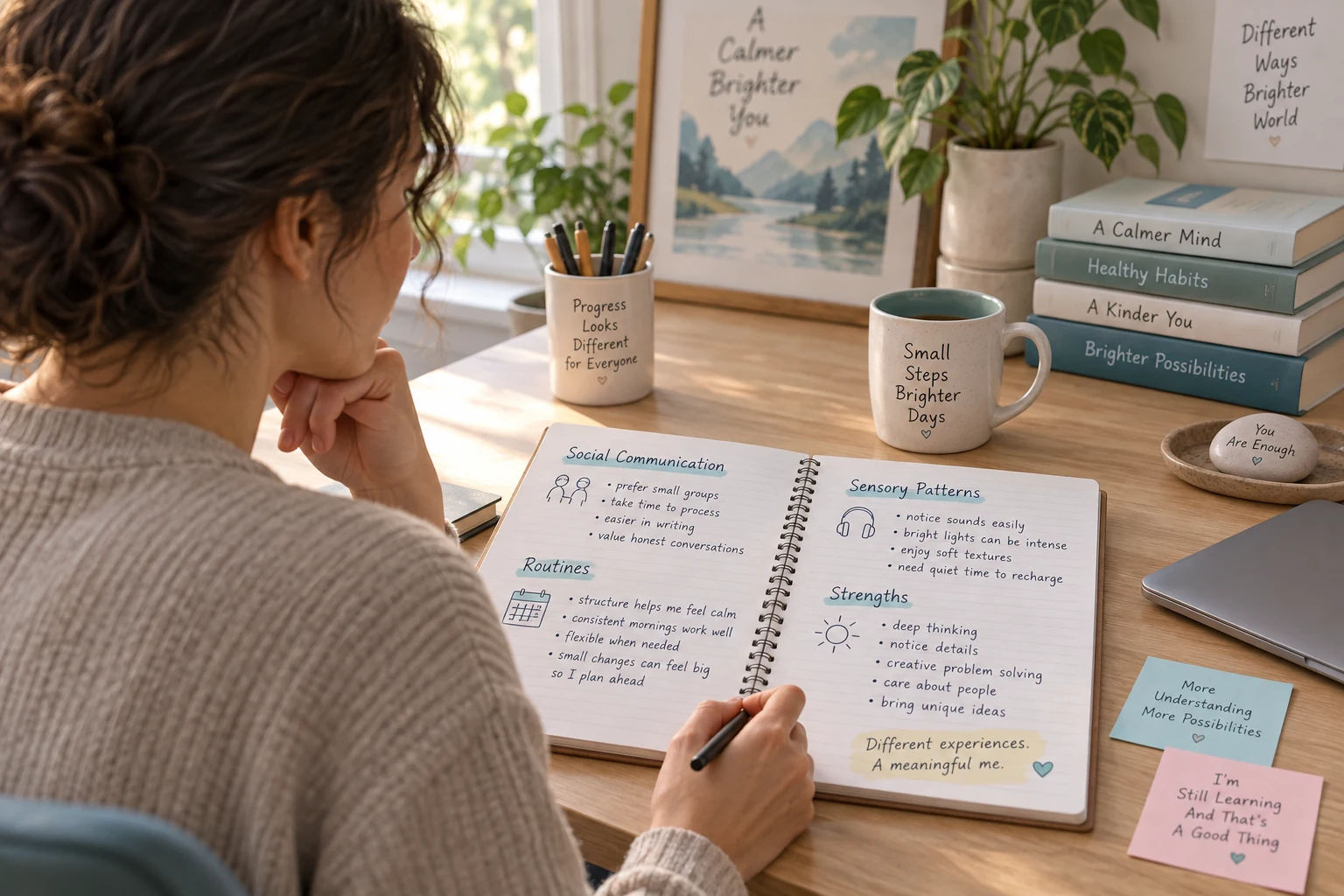Adult reviewing trait notes