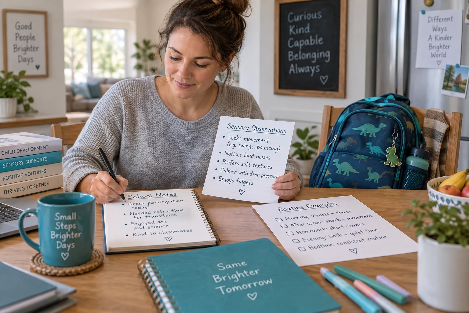 Parent organizing child notes